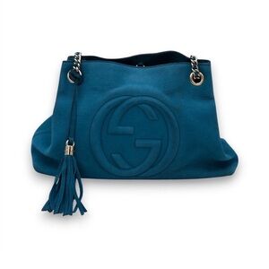 Gucci Teal Medium Leather Soho Chain Shoulder Bag with Tassel
